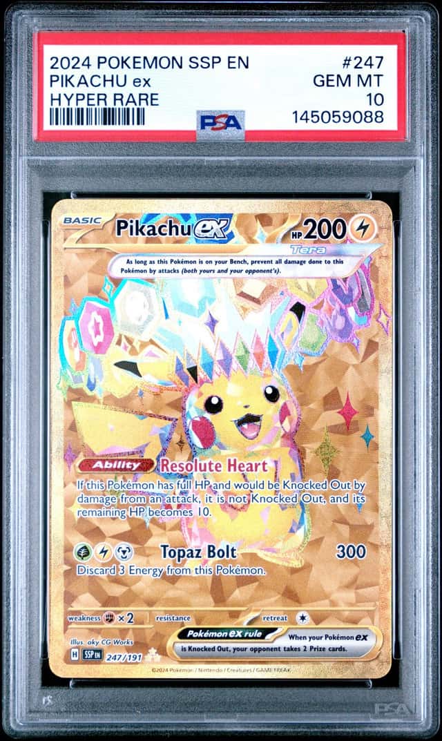 145059088 Pikachu Ex 2024 Pokemon Surging Sparks #247/191 Hyper Rare PSA 10