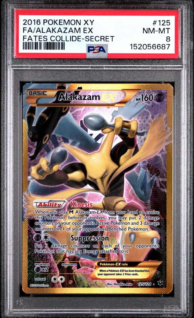 2016 POKEMON XY FATES COLLIDE SECRET #125 FULL ART/ALAKAZAM EX PSA 8