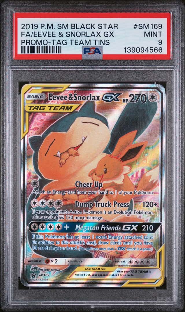 EEVEE & SNORLAX GX 2019 POKEMON SM TAG TEAM SM169 BLACK STAR PROMO PSA 9 Q0895