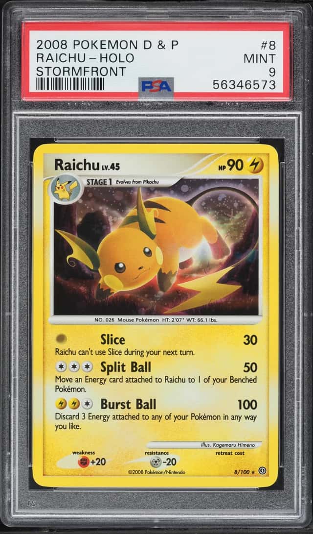 2008 Pokemon Diamond & Pearl Stormfront Holo Raichu #8 PSA 9 MINT
