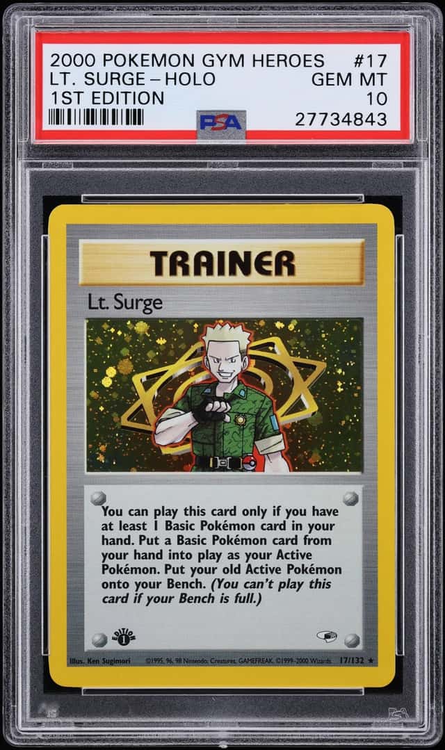 2000 Pokemon Gym Heroes 1st Edition Holo Lt. Surge #17 PSA 10 GEM MINT