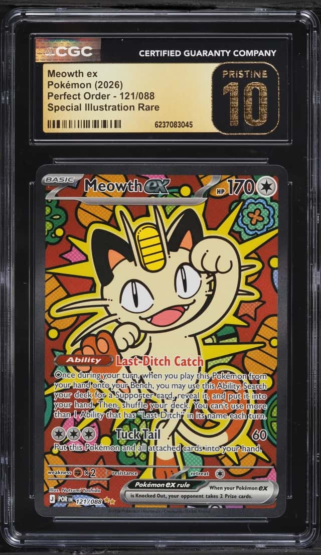 2026 Pokemon Mega Evolution Perfect Order SIR Meowth EX #121 CGC 10 PRISTINE