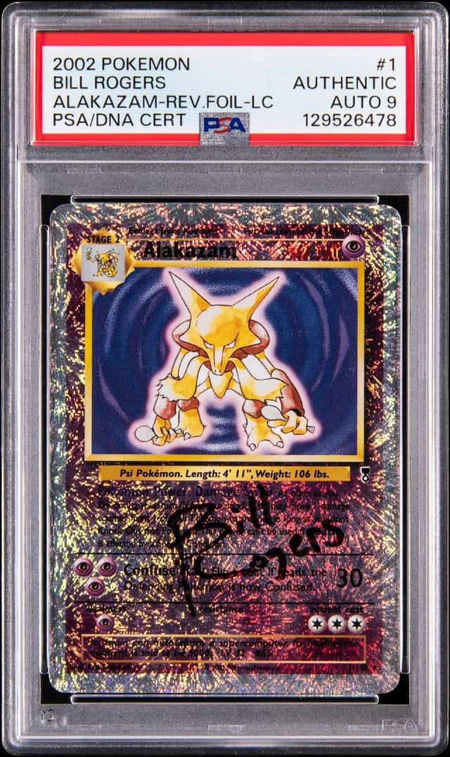 2002 Pokemon Legendary Collection Reverse Holo #1 Alakazam Signed by Bill Rogers - PSA Authentic, PSA/DNA MINT 9