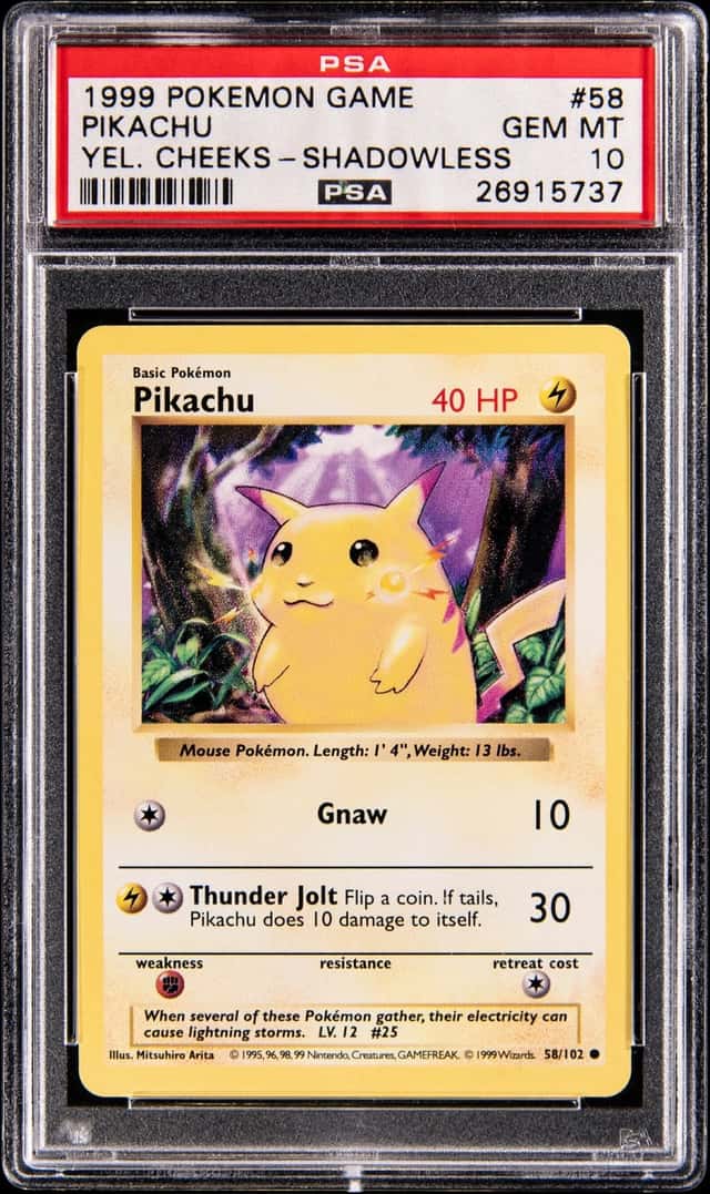 1999 Pokemon Base Set Shadowless #58 Yellow Cheeks Pikachu - PSA GEM MT 10