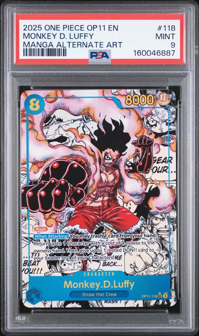 ONE PIECE TCG MONKEY.D.LUFFY OP11-118 MANGA ALTERNATE ART PSA 9 2025