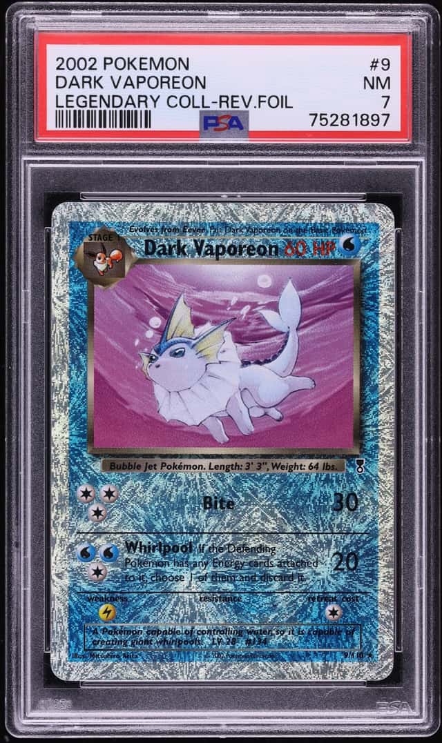 2002 Pokemon Legendary Collection Reverse Holo Dark Vaporeon #9 PSA 7 NRMT