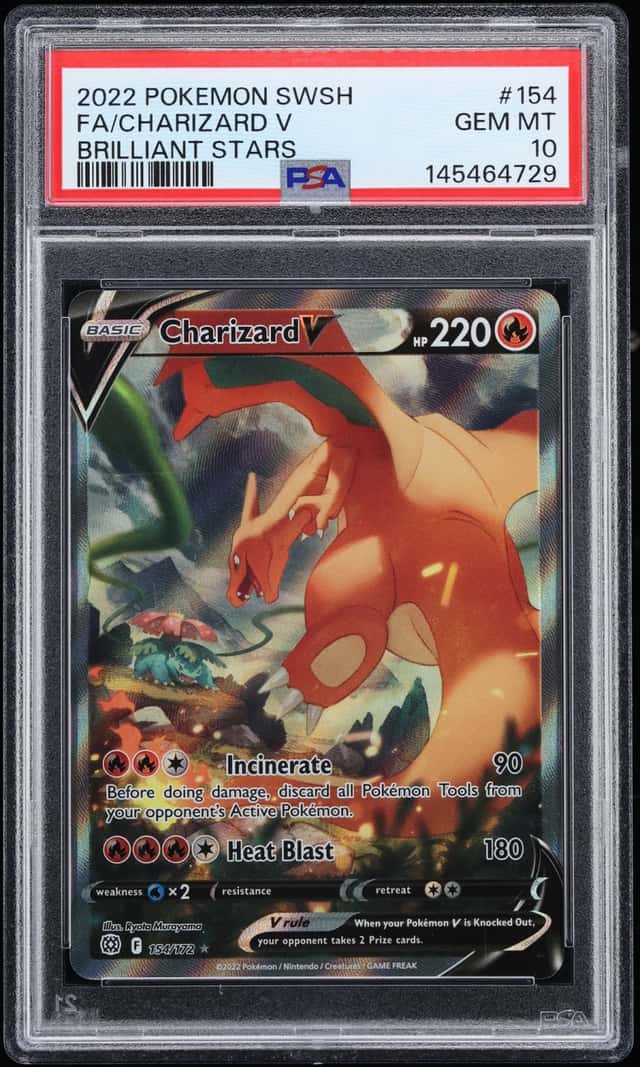 2022 Pokemon Sword & Shield Brilliant Stars Full Art Charizard V #154 PSA 10 GEM MINT