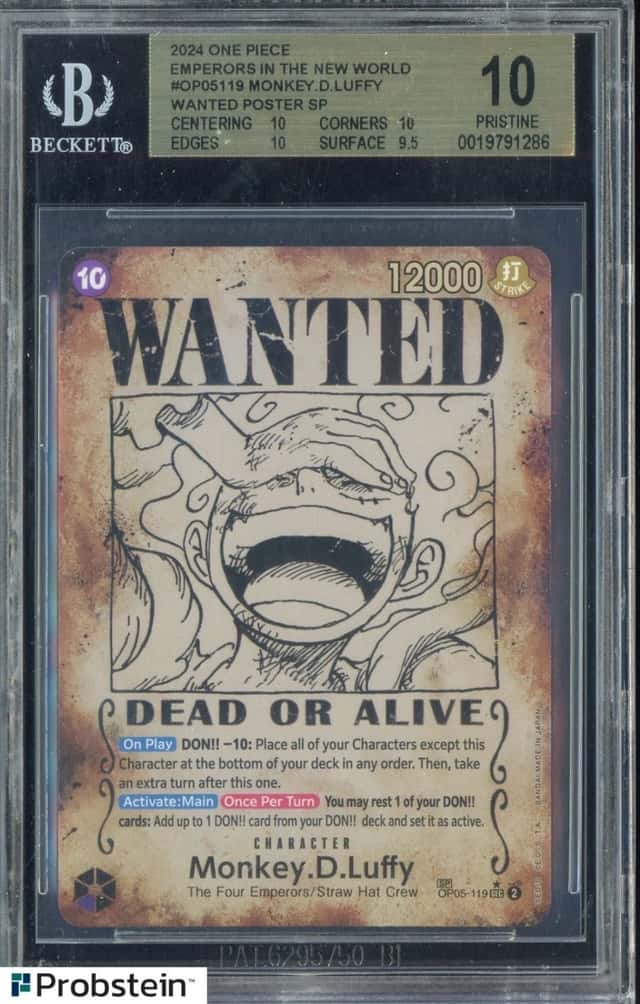 2024 One Piece Wanted Poster SP OP05-119 Monkey D Luffy BGS 10 PRISTINE