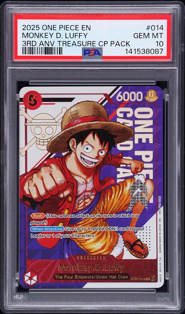 One Piece Monkey D. Luffy 3rd Anniversary! Card Treasure Campaign Pk. 014 PSA 10