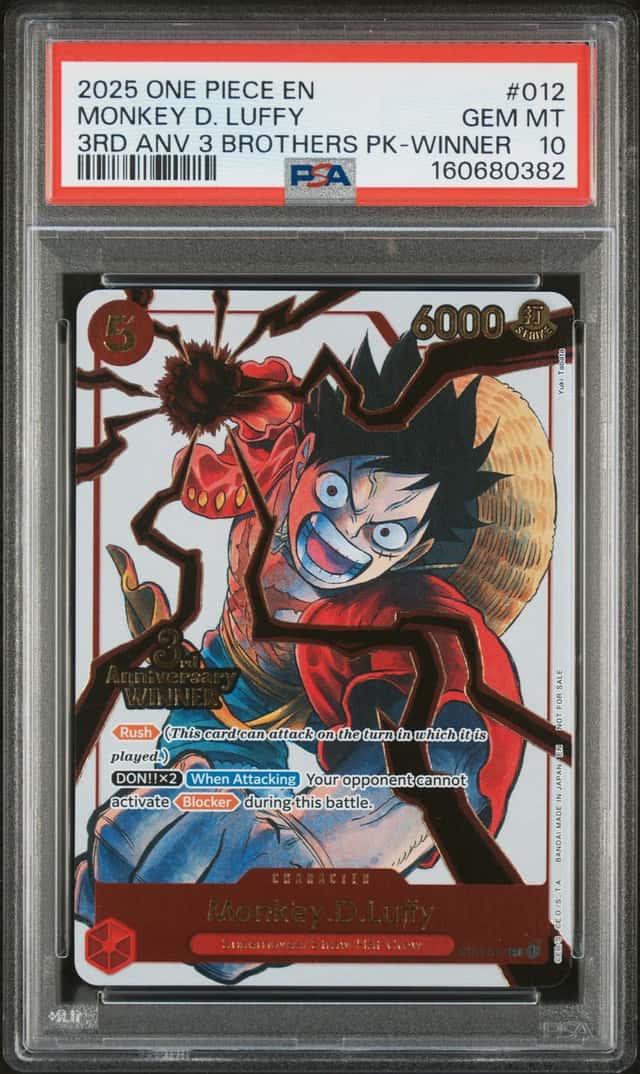 2025 One Piece Monkey D. Luffy 3rd Anv Event Winner Prize Promo ST01-012 PSA 10