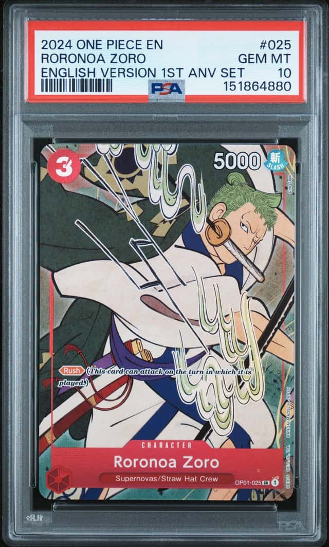 ONE PIECE RORONOA ZORO 2024 ENGLISH VERSION 1ST ANNIVERSARY SET #025 PSA 10