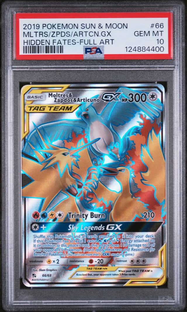 Moltres & Zapdos & Articuno GX (Full Art) 66/68 Hidden Fates Holo PSA 10 Pokemon