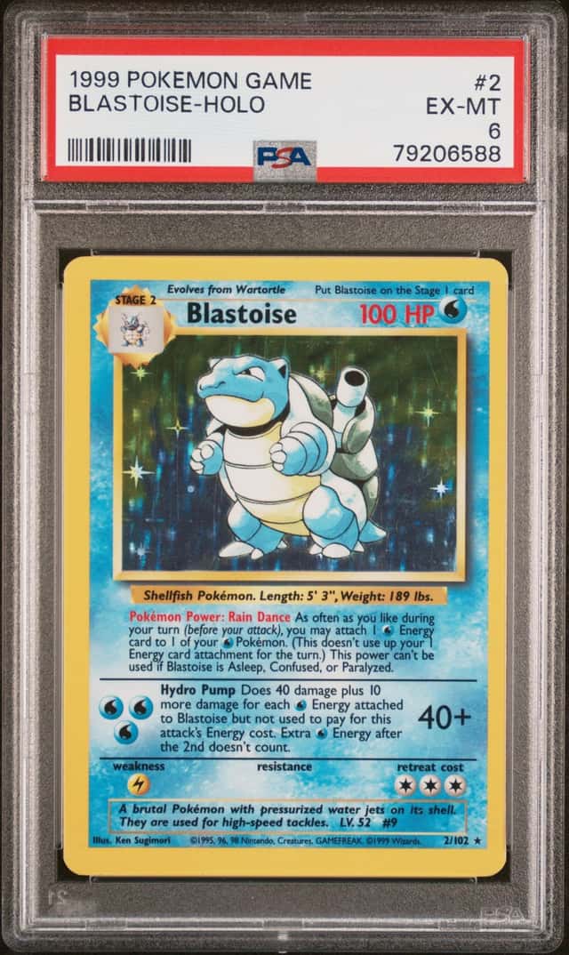 1999 Pokemon Base Set Blastoise Holo 2/102 Unlimited PSA 6 EX-MT