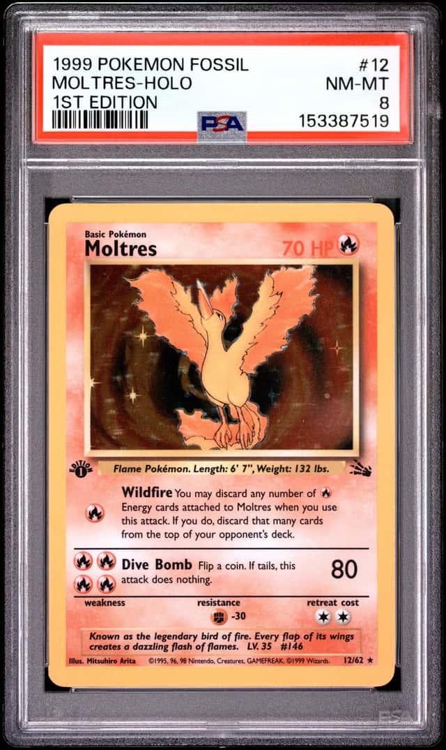 1999 Pokemon Fossil 1st Edition #12 Moltres Holo PSA 8 NM-MT