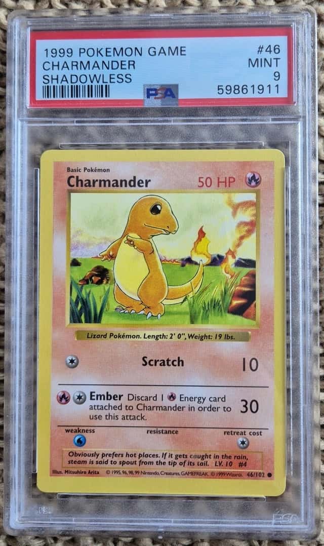 1999 Pokemon Game Charmander - Shadowless - PSA 9 - Mint  46/102 Genuine