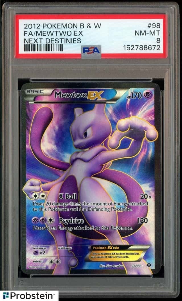 2012 POKEMON BLACK & WHITE NEXT DESTINIES #98 FA/MEWTWO EX PSA 8 NM-MT
