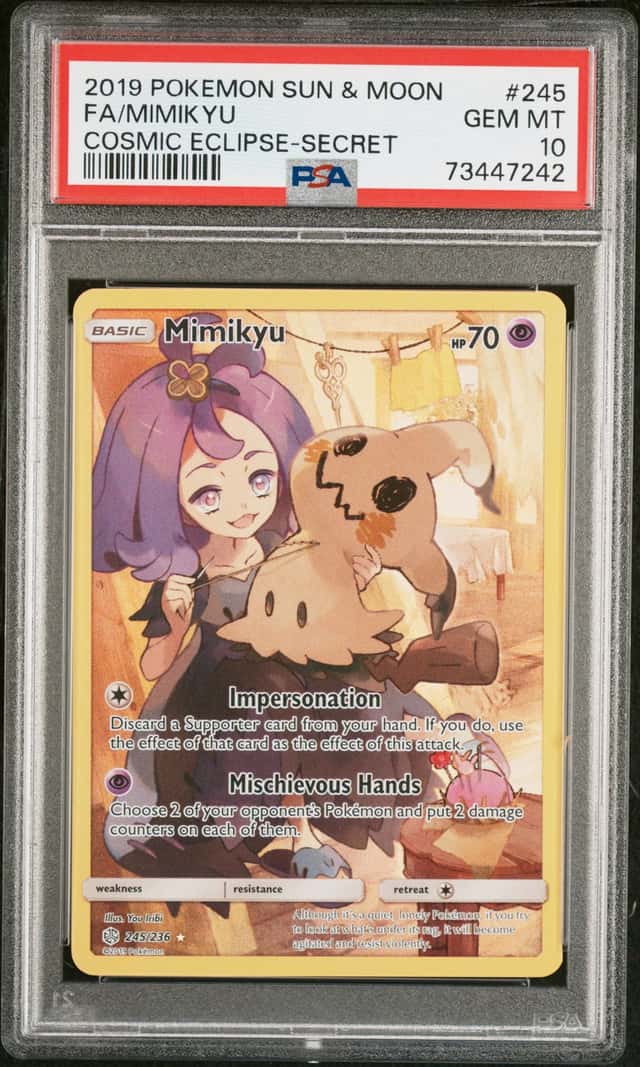 2019 Pokemon Sun & Moon Cosmic Eclipse Secret #245 FA Mimikyu PSA 10 GEM MINT