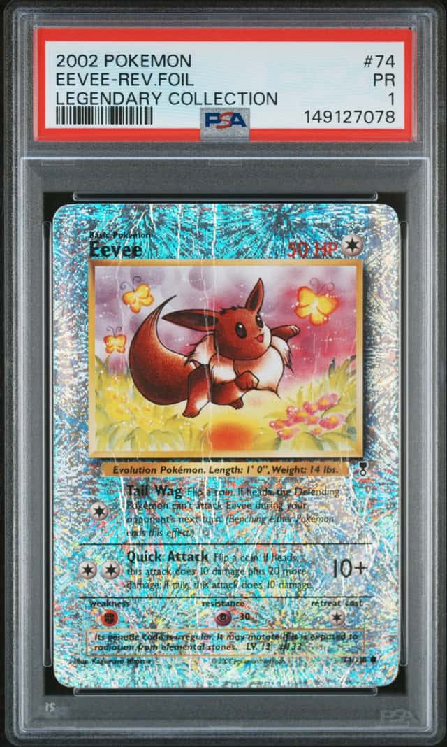 2002 POKEMON LEGENDARY COLLECTION #74 EEVEE-REVERSE HOLO FOIL PSA 1