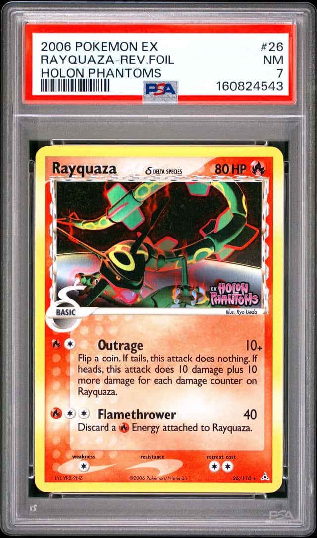 2006 POKEMON EX HOLON PHANTOMS #26 RAYQUAZA-REVERSE HOLO FOIL PSA 7