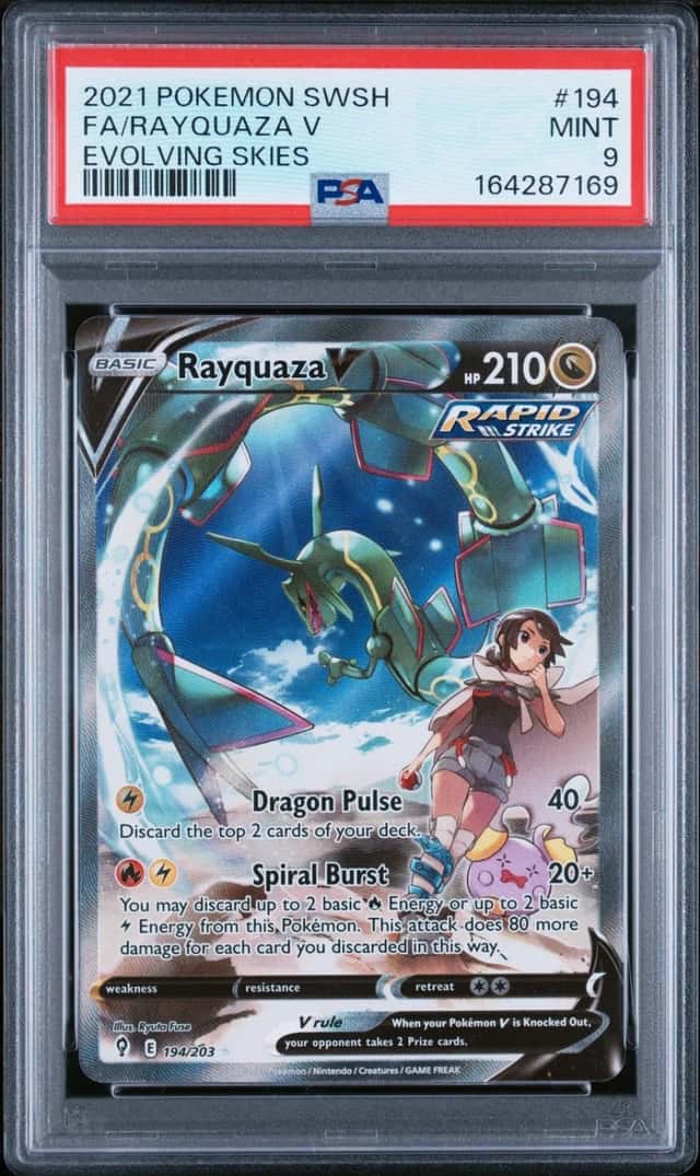 2021 POKEMON SWORD & SHIELD EVOLVING SKIES #194 FULL ART/RAYQUAZA V PSA 9