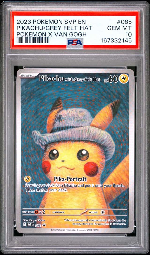 2023 Pokemon X Van Gogh Pikachu With Grey Felt Hat Black Star Promo #085 PSA 10