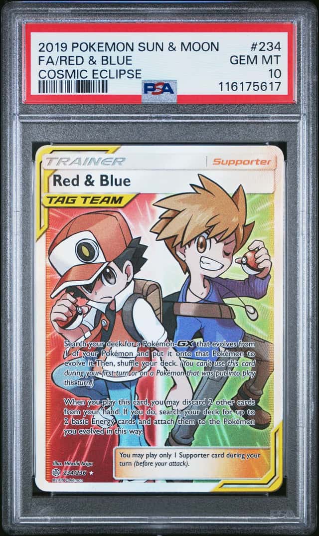 RED & BLUE 2019 POKEMON COSMIC ECLIPSE 234/236 FULL ART PSA 10 Q3963-6