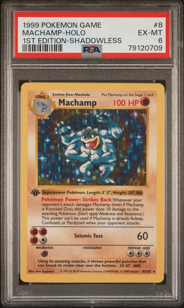 Pokemon 1999 Machamp 8/102 Holo 1st Edition Shadowless Base Set PSA 6