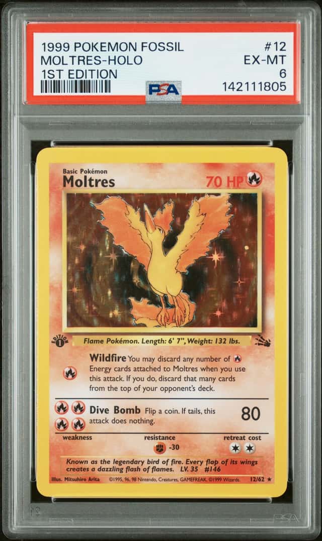 Pokemon 1999 Moltres 12/62 1st Edition Holo Rare Fossil PSA 6