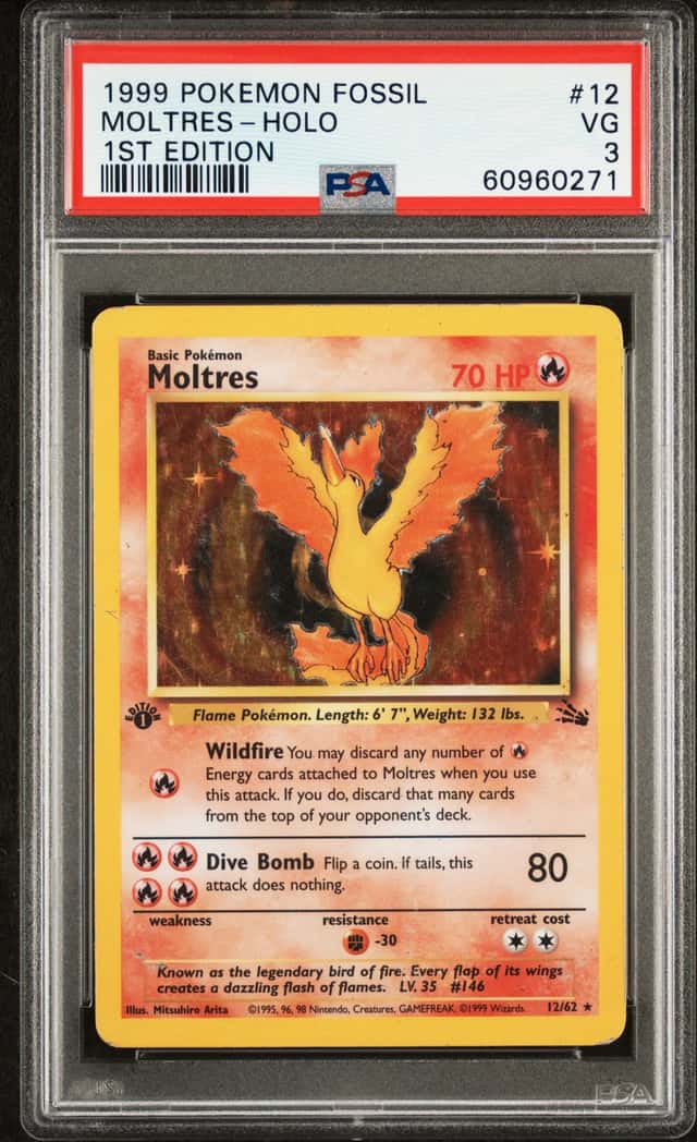 1999 POKEMON FOSSIL 1ST EDITION #12 MOLTRES-HOLO PSA 3