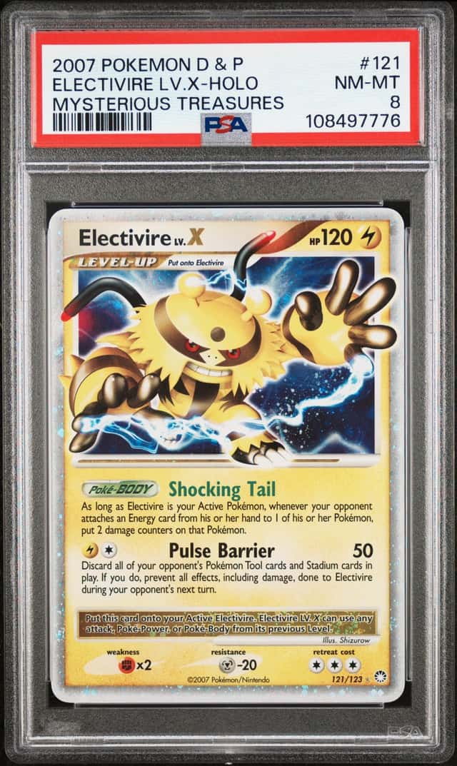 2007 Pokemon DP Mysterious Treasures Electivire LV.X Holo #121/123 PSA 8