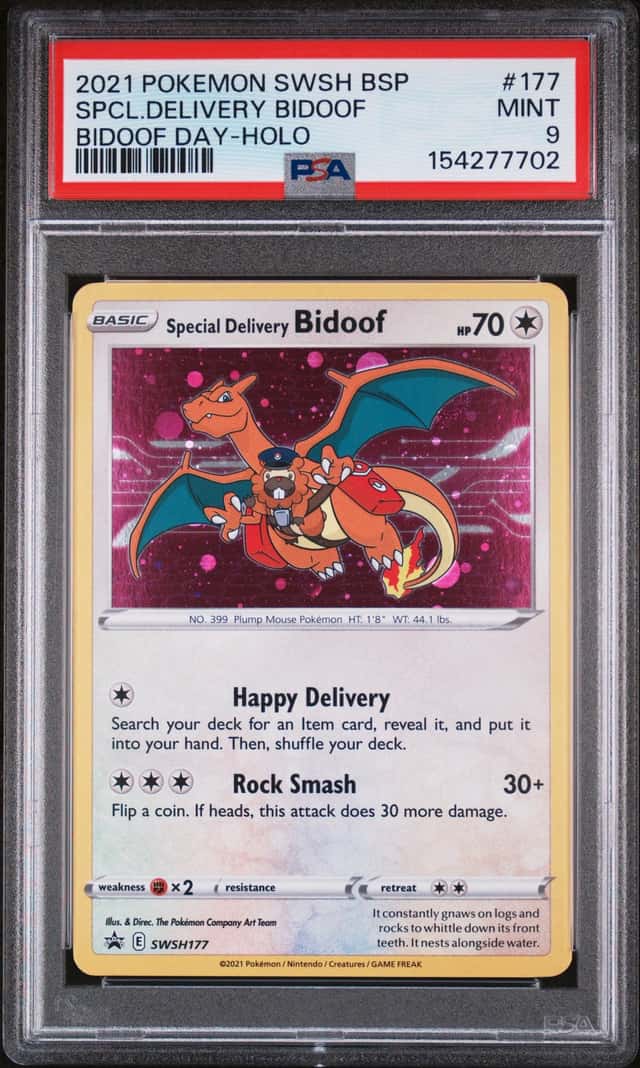 2021 POKEMON SWSH BLACK STAR PROMO BIDOOF DAY SPECIAL DELIVERY BIDOOF-HOLO PSA 9