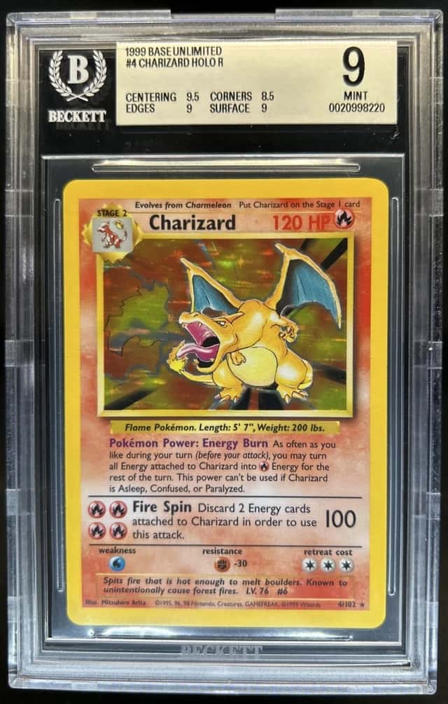 1999 Pokemon Unlimited Charizard Rare Holo #4/102 BGS 9
