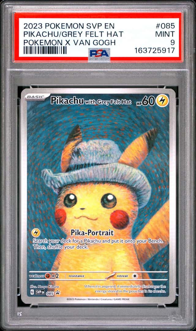 Pokemon SV Black Star Promos Pikachu Van Gogh Grey Felt Hat 2023 #085 PSA 9