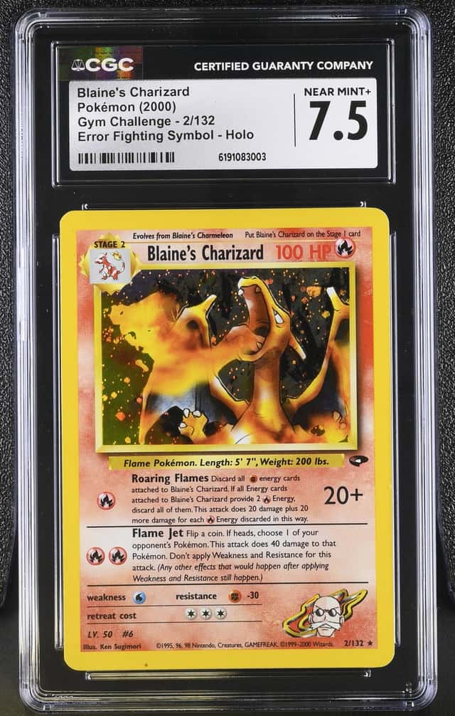 2000 Pokemon Gym Challenge Fighting Symbol Error Holo Blaine's Charizard #2 CGC 7.5 NRMT+