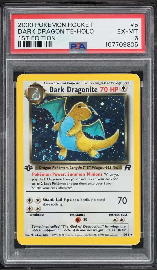 2000 Pokemon Team Rocket 1st Edition Holo Dark Dragonite #5 PSA 6 EXMT