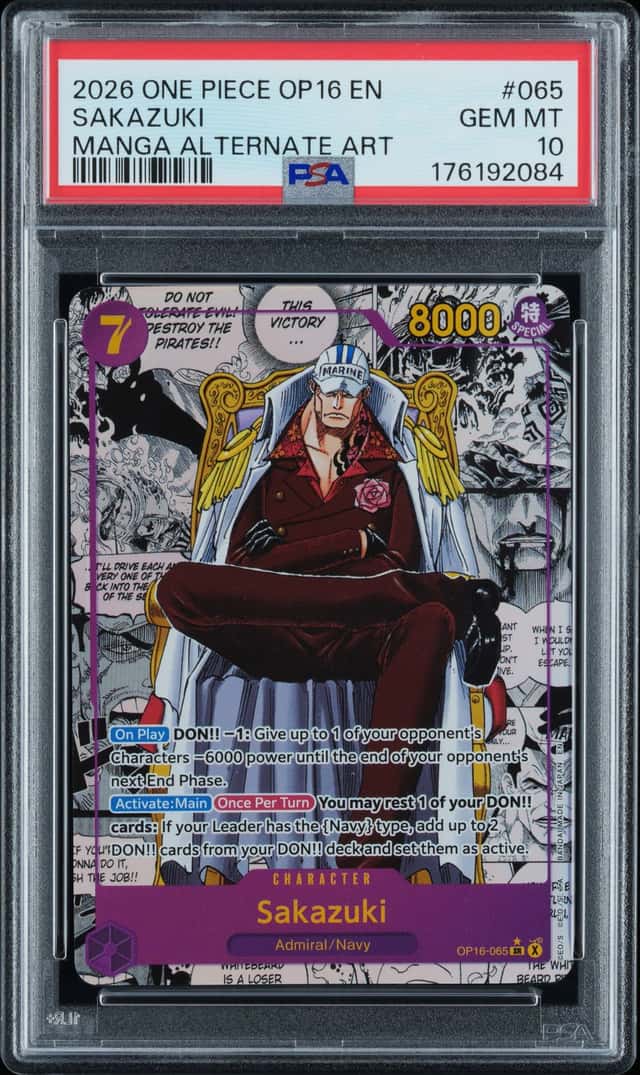 2026 One Piece The Time of Battle Sakazuki Manga Art Alt SSP #OP16-065 PSA 10