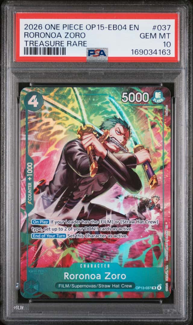 2026 ONE PIECE OP15-EB04 EN # #037 RORONOA ZORO TREASURE RARE PSA 10
