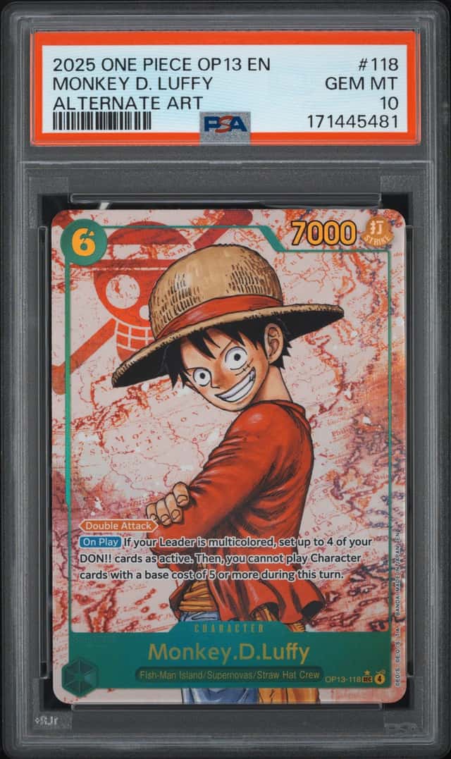 2025 One Piece Carrying On His Will #OP13-118 Monkey D. Luffy Alt Art PSA 10