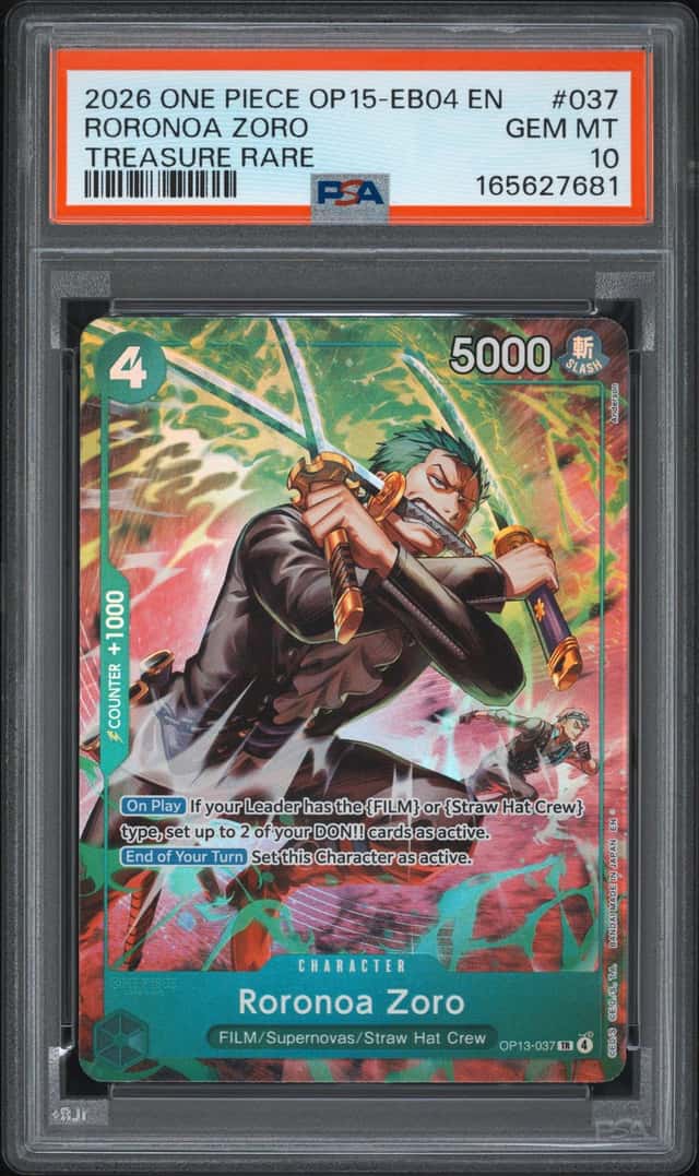 2025 One Piece Carrying On His Will Roronoa Zoro Rare Treasure #OP13-037 PSA 10