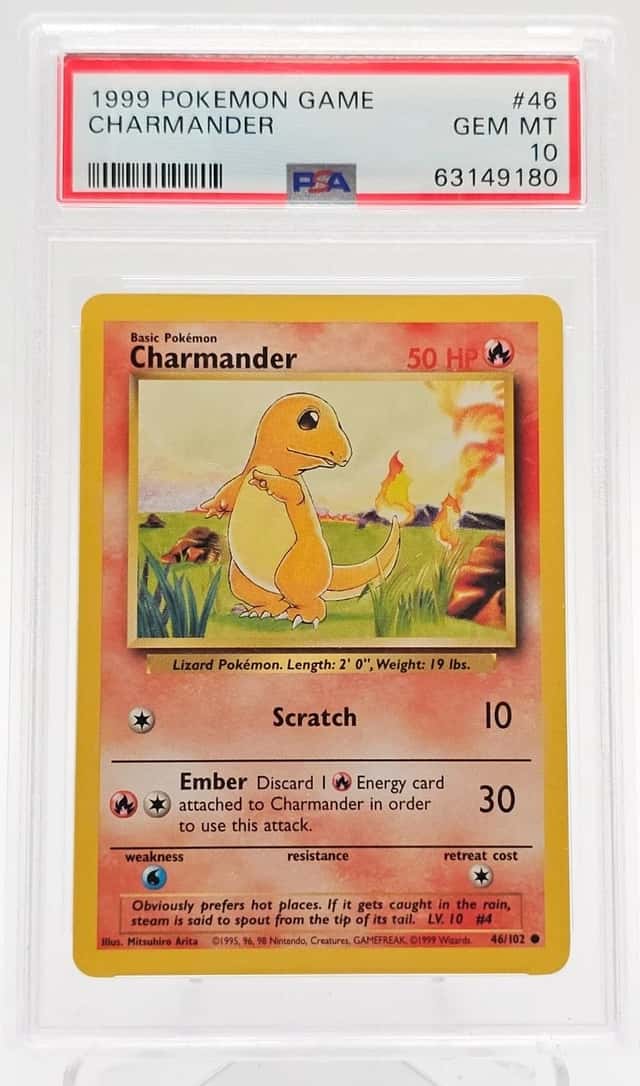CHARMANDER 1999 POKEMON BASE SET 46/102 COMMON PSA 10 Q3963-7