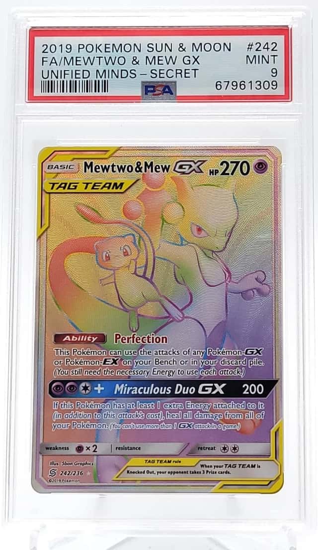 MEWTWO & MEW GX 2019 POKEMON UNIFIED MINDS 242/236 SECRET RARE PSA 9 Q0895