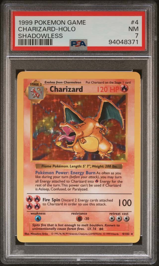 1999 POKEMON BASE SET SHADOWLESS #4 CHARIZARD-HOLO PSA 7