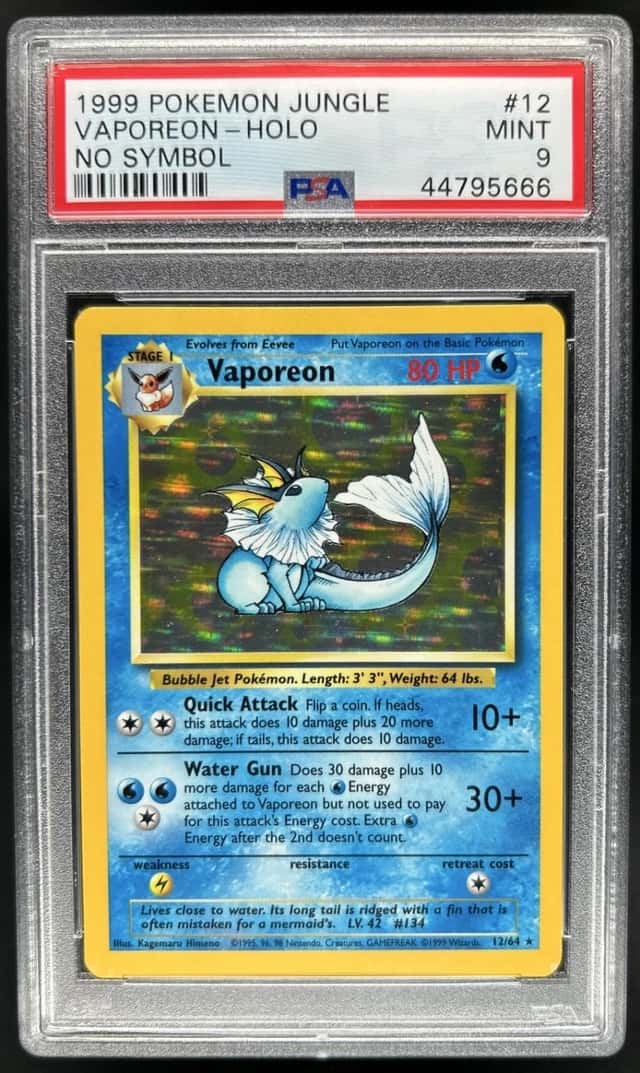 1999 Pokemon Jungle Vaporeon No Symbol Holo #12/64 PSA 9