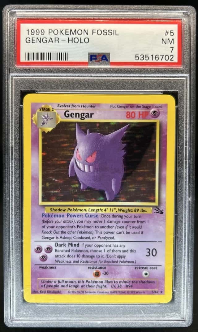 1999 Pokemon Fossil Gengar Rare Holo #5/62 PSA 7