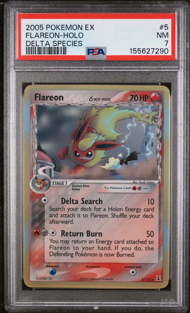 2005 Pokemon EX Delta Species Flareon Rare Reverse Holo #5/113 PSA 7