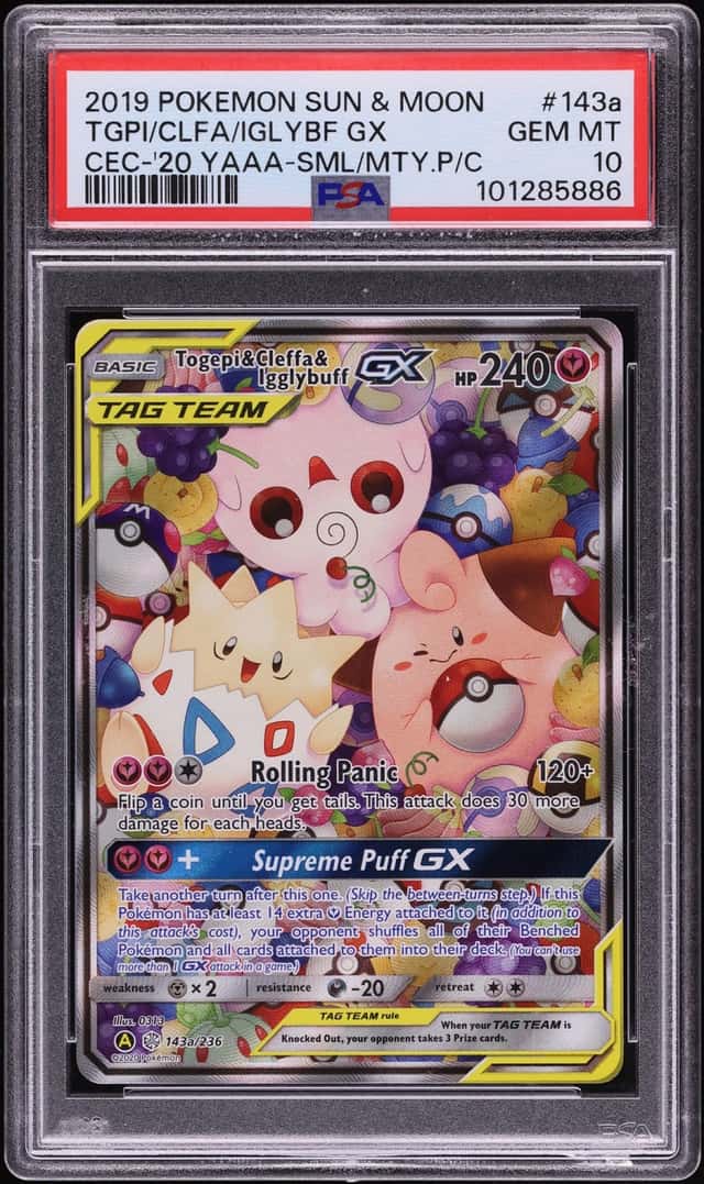 2019 Pokemon SM Cosmic Eclipse Small Mighty Full Art Togepi Cleffa Igglybuff GX #143a PSA 10