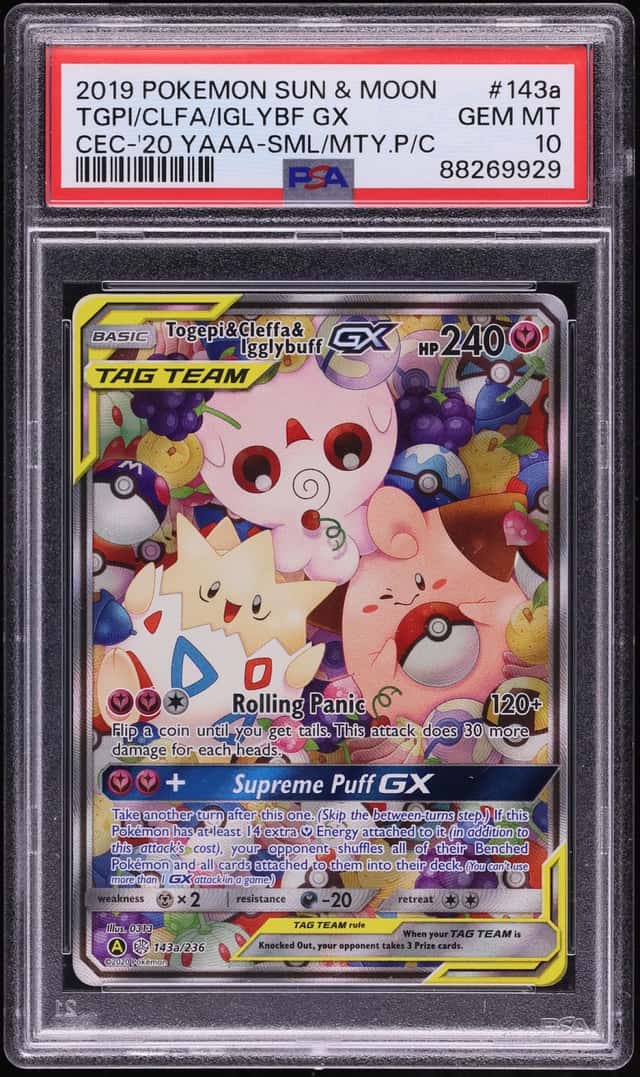 2019 Pokemon SM Cosmic Eclipse Small Mighty Full Art Togepi Cleffa Igglybuff GX #143a PSA 10