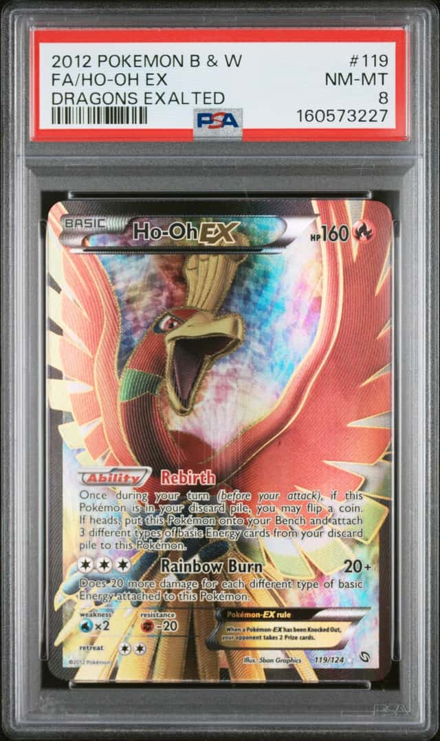 2012 Pokemon Black & White Dragons Exalted Full Art Ho-Oh EX #119 PSA 8 NM-MT