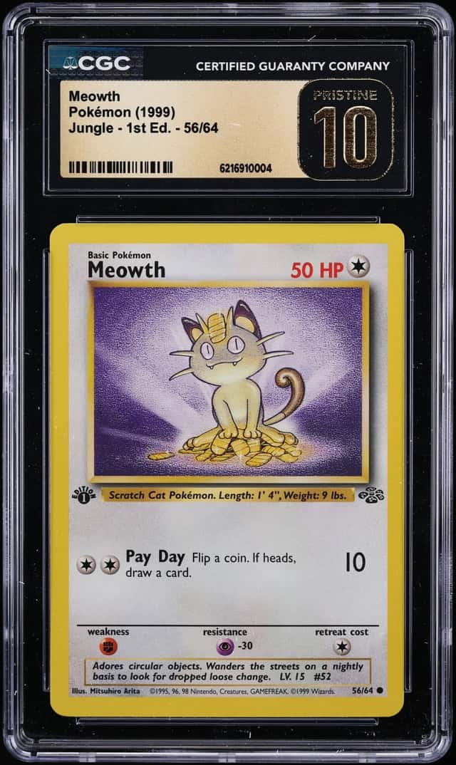 1999 Pokemon Jungle 1st Edition Meowth #56 CGC 10 PRISTINE