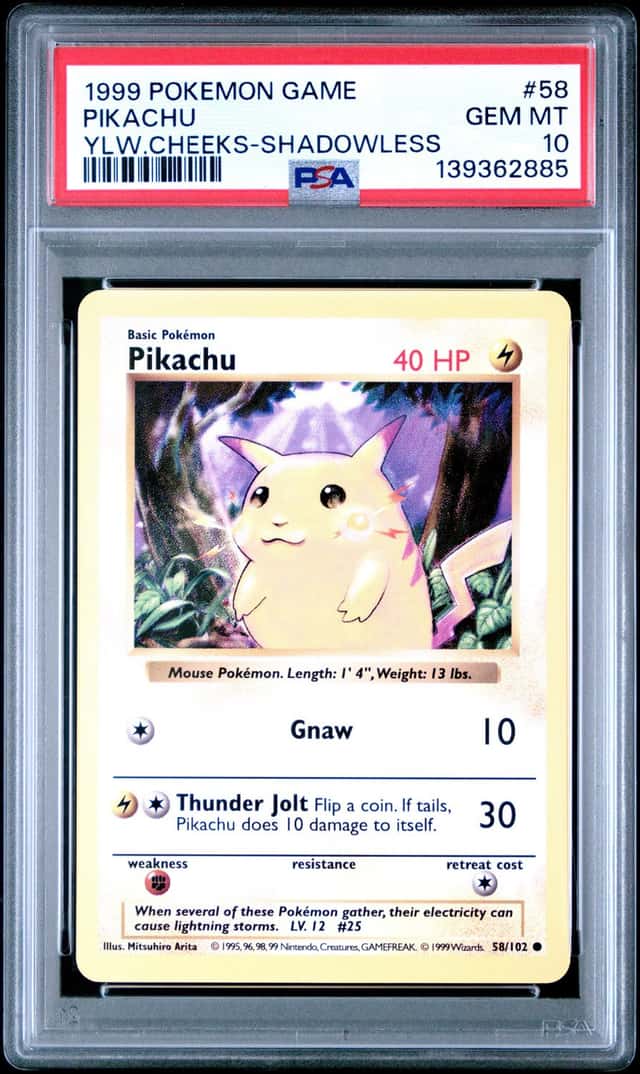 1999 Pokemon Base Set Yellow Cheeks Shadowless Pikachu #58